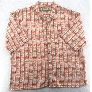 Pusser's‎ 100% Linen Mens Button Up Shirt XXL Orange Tropical Island Graphic